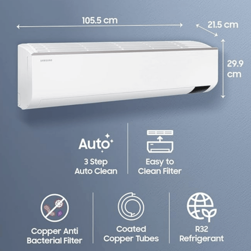 Samsung 1.5 Ton 5 Star Inverter Split AC (Copper, Convertible 5-in-1 Cooling Mode, Anti-Bacteria, 2023 Model AR18CYNZABE White) - Image 4